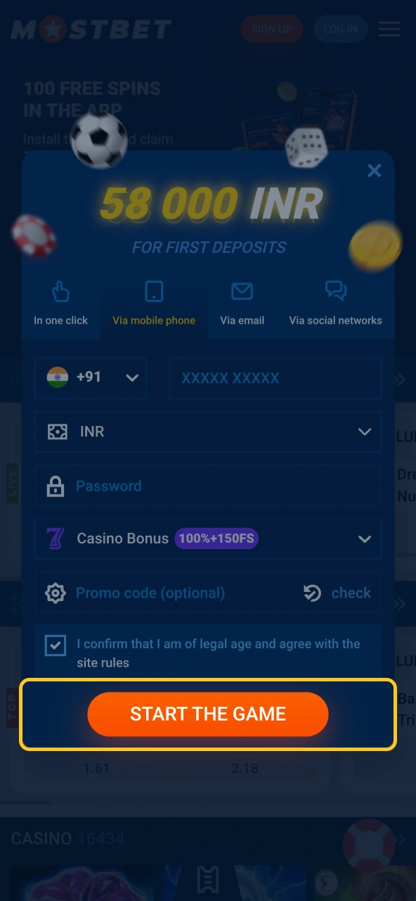 Confirm registration on Mostbet.