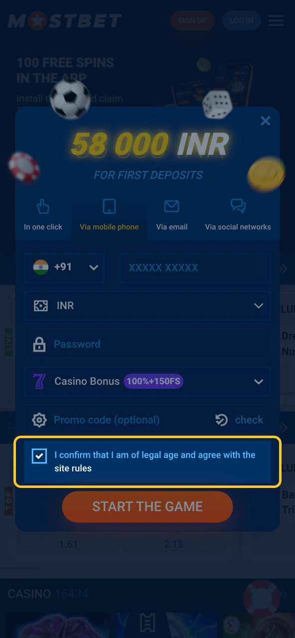 Accept Mostbet terms to continue.