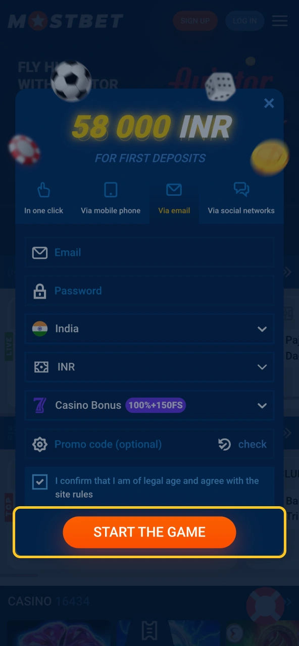 Complete Registration at Mostbet and start placing bets on your favorite sports.